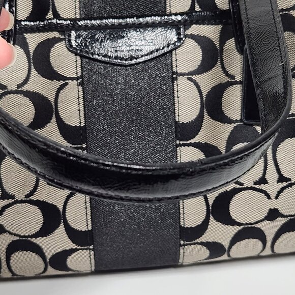 Coach Jacquard Pattern Shoulder Handbag Black/Gray Canvas - Picture 12 of 16